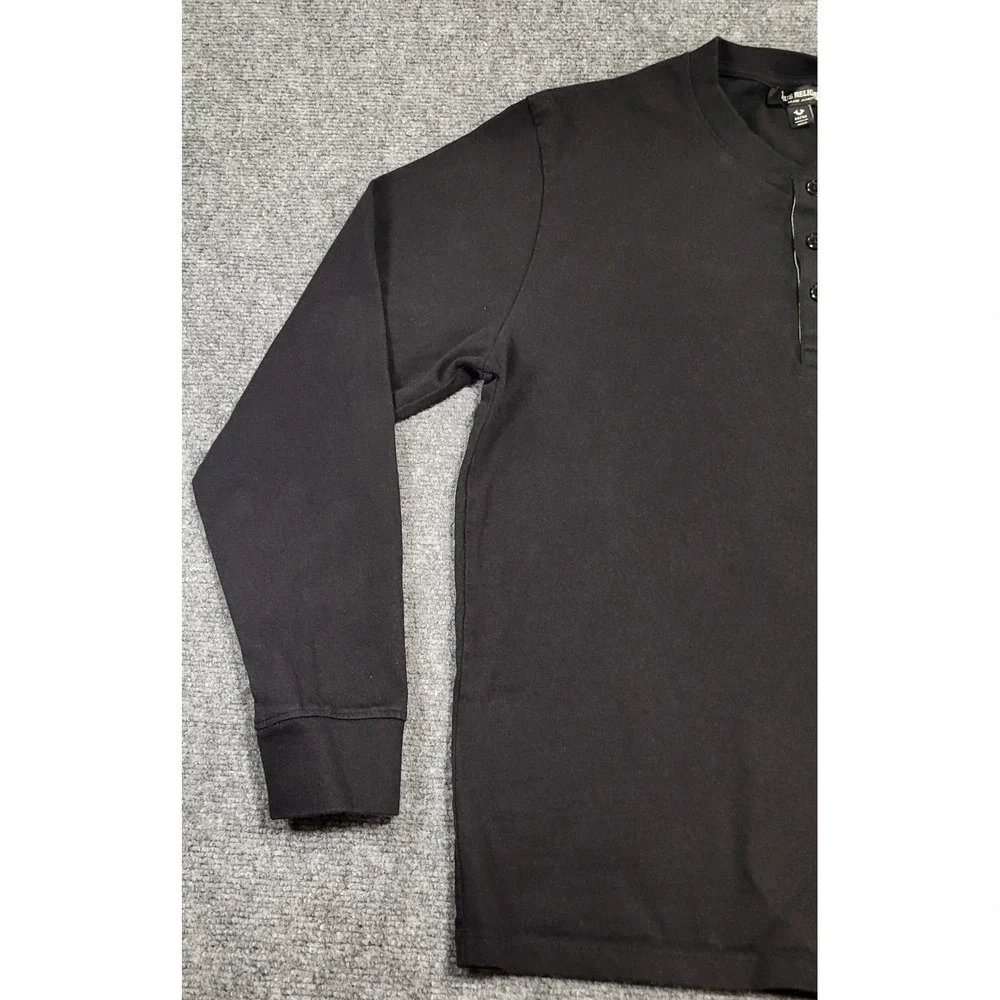 True Religion Men's Branded Henley Long Sleeve Black T-Shirt Size Large